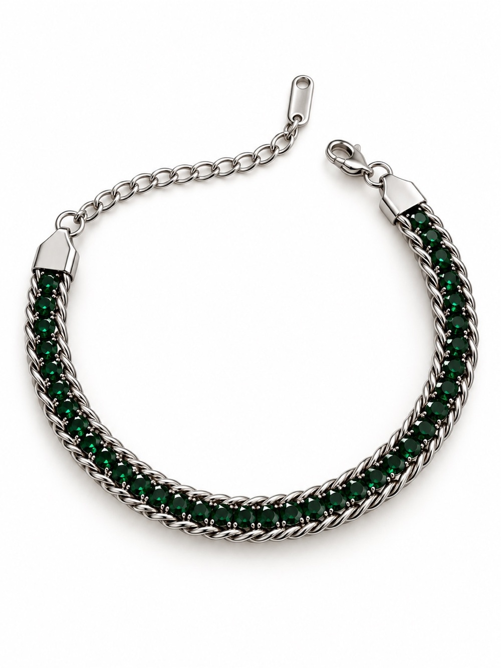 Elegant Green Crystal Rope Chain Bracelet - Stainless Steel